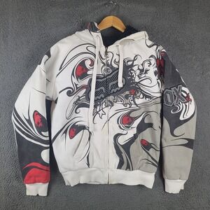 Vintage Fox Racing Sasquatch Hoodie Mens M Grunge Sherpa Zip Skulls AOP Y2K